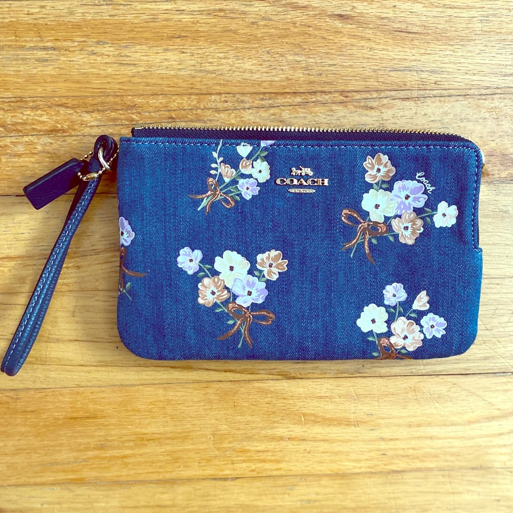 Coach Double Zip Denim Wallet Wristlet